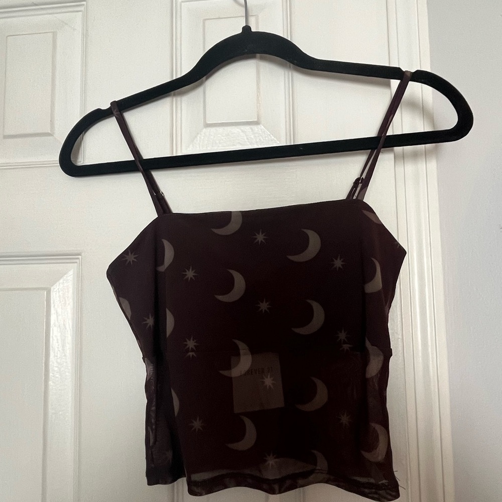Forever 21 NWT Small moon and stars mesh crop top